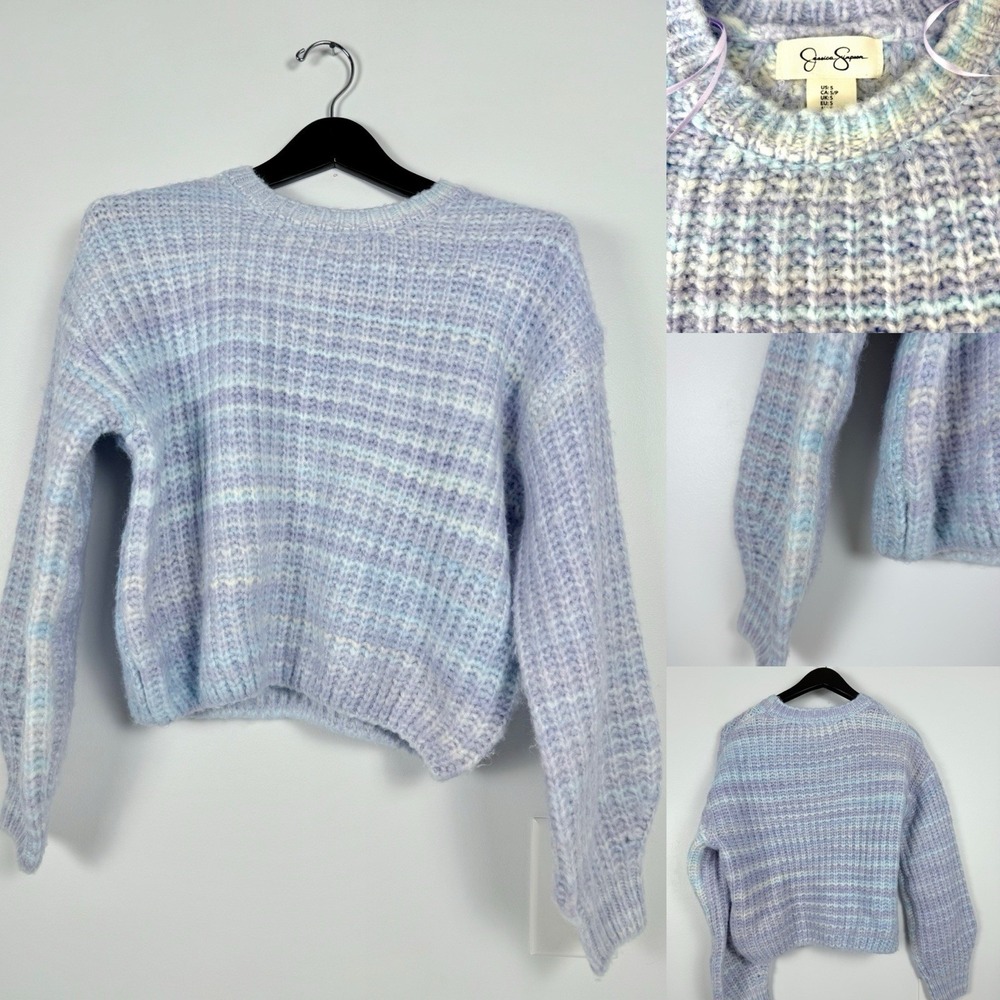 Jessica Simpson Cropped Oversized Sweater Women S Pastel Rainbow Wool‎ Blend